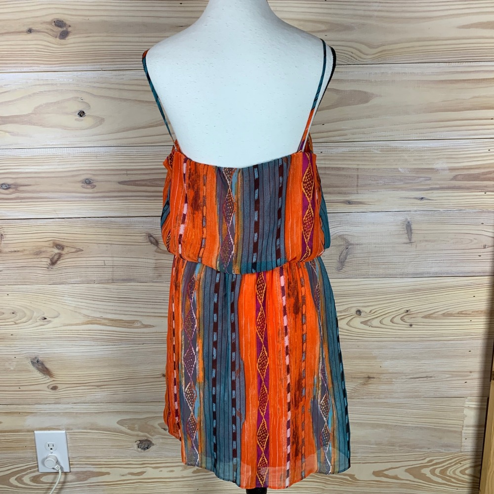 City Triangles Dress Women Medium Tribal‎ Bold Boho Blouson Mini Spaghetti Strap - Picture 5 of 9